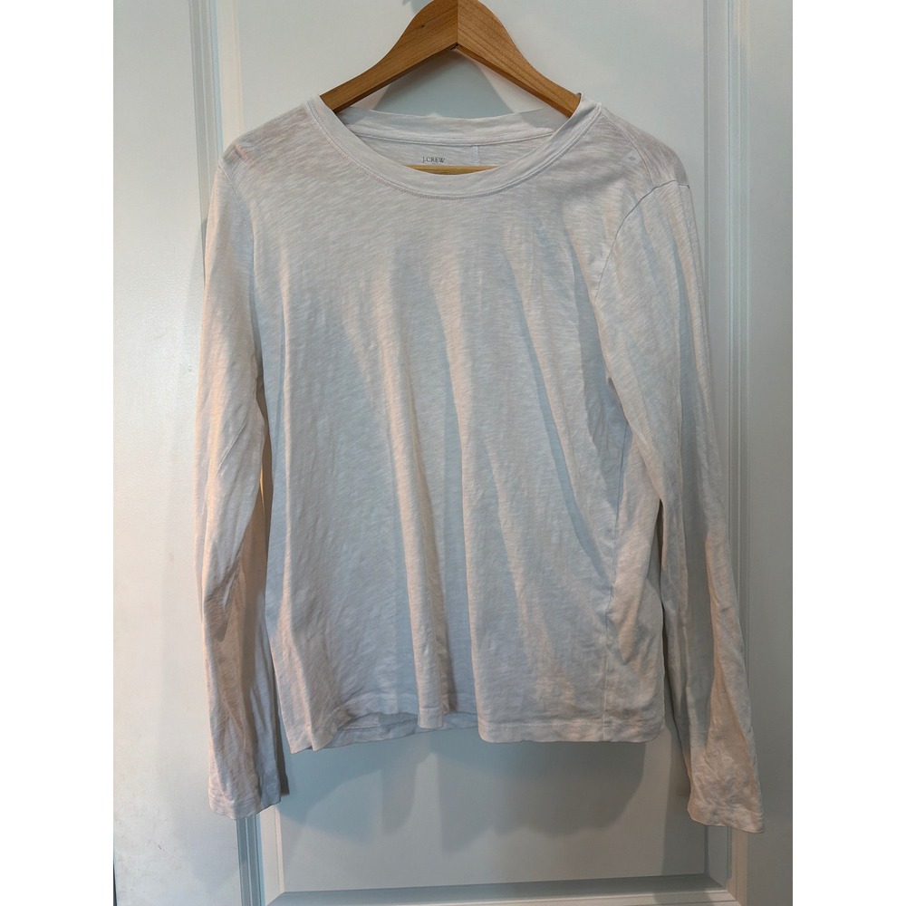 J.Crew Girlfriend Tee White Slub Cotton Long Sleeve T-Shirt Size M